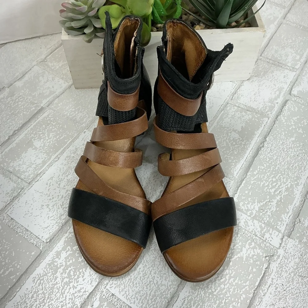 Miz Mooz Black and Brown Strappy Sandals